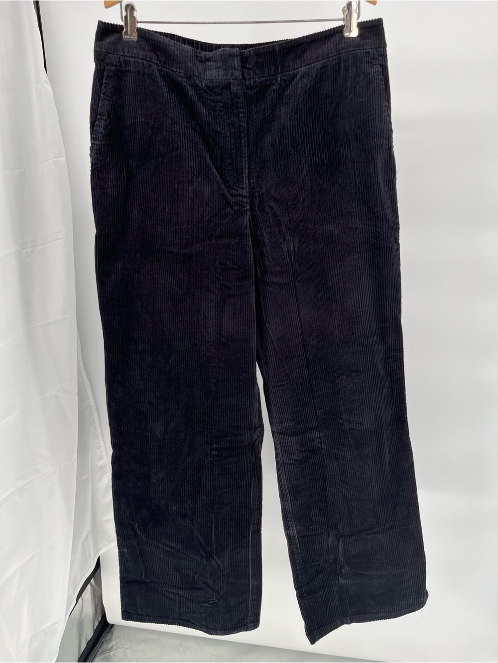 Eileen Fisher NEW Black Wide Leg Corduroy Pants Organic Cotton Stretch Size L